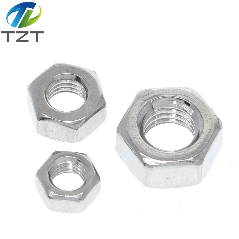 TZT 10pcs/lot Metric thread DIN934 M2 M2.5 M3 M4 M5 M6 M8 304 Stainless Steel Hex Nuts