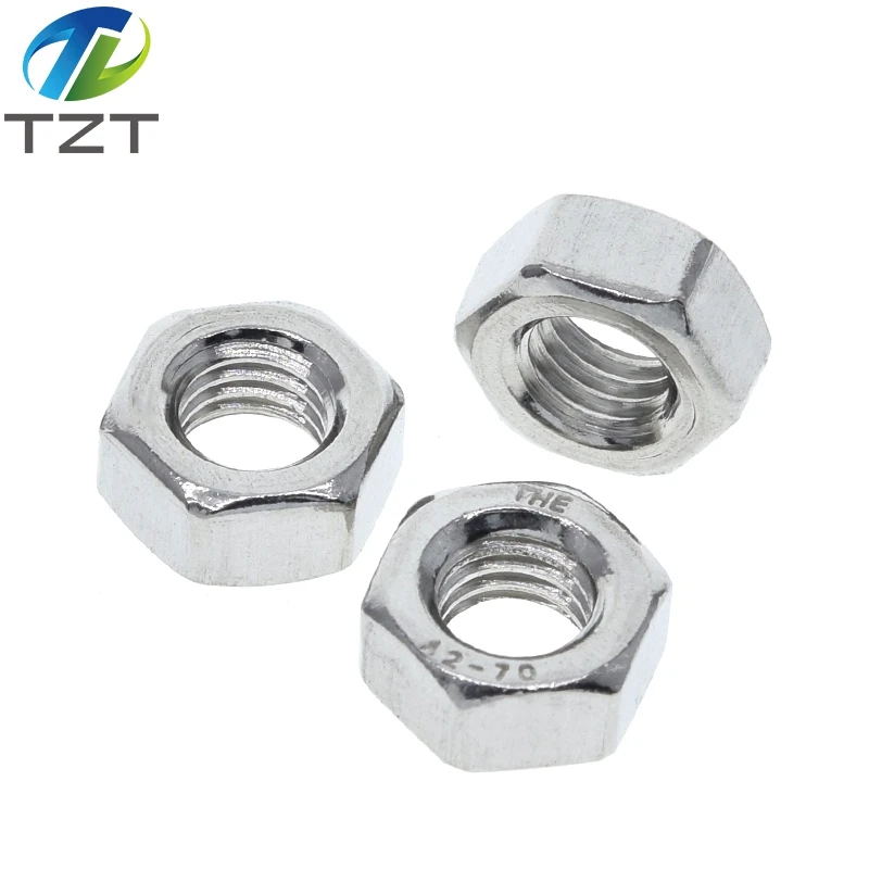 TZT 10pcs/lot Metric thread DIN934 M2 M2.5 M3 M4 M5 M6 M8 304 Stainless Steel Hex Nuts