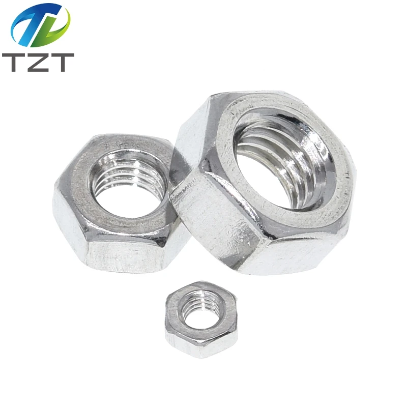 TZT 10pcs/lot Metric thread DIN934 M2 M2.5 M3 M4 M5 M6 M8 304 Stainless Steel Hex Nuts