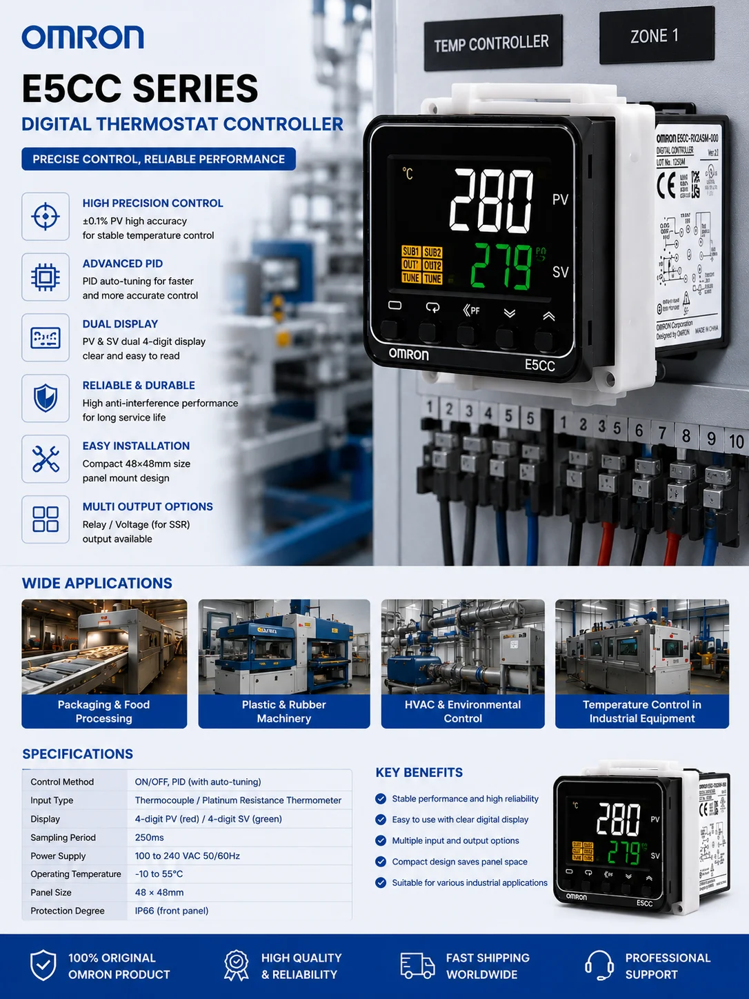 Original Omron E5CC-RX2ASM-000 E5CC-RX2ASM-800 E5CC-RX2ASM-801 E5CC-RX2ASM-802 E5CC-RX2ASM-850 E5CC-RX2ASM-852 Digital Temperatu
