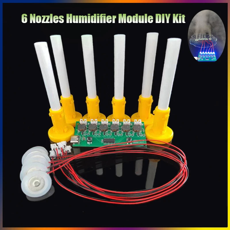 1Set Humidifier Module DIY Kit Nebulizing Control Board Ultrasonic Nebulizer Mist Driver Circuit Board Type-C Interface 6 Nozzle