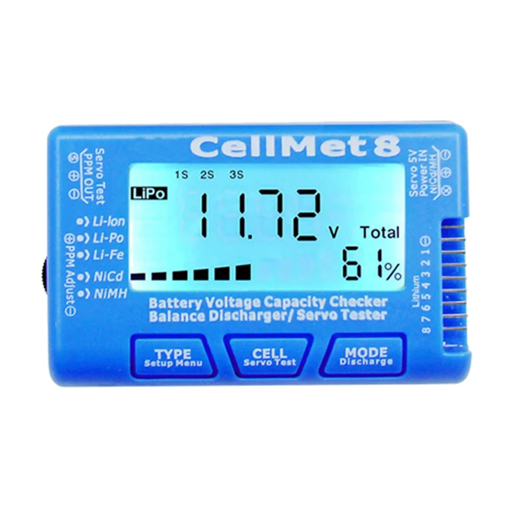 Comprobador De Capacidad De Batería Digital LCD CellMeter RC CellMeter7/CellMeter8 2-8S 4-8S Servo LiPo Li-Lon NiMH Probador De