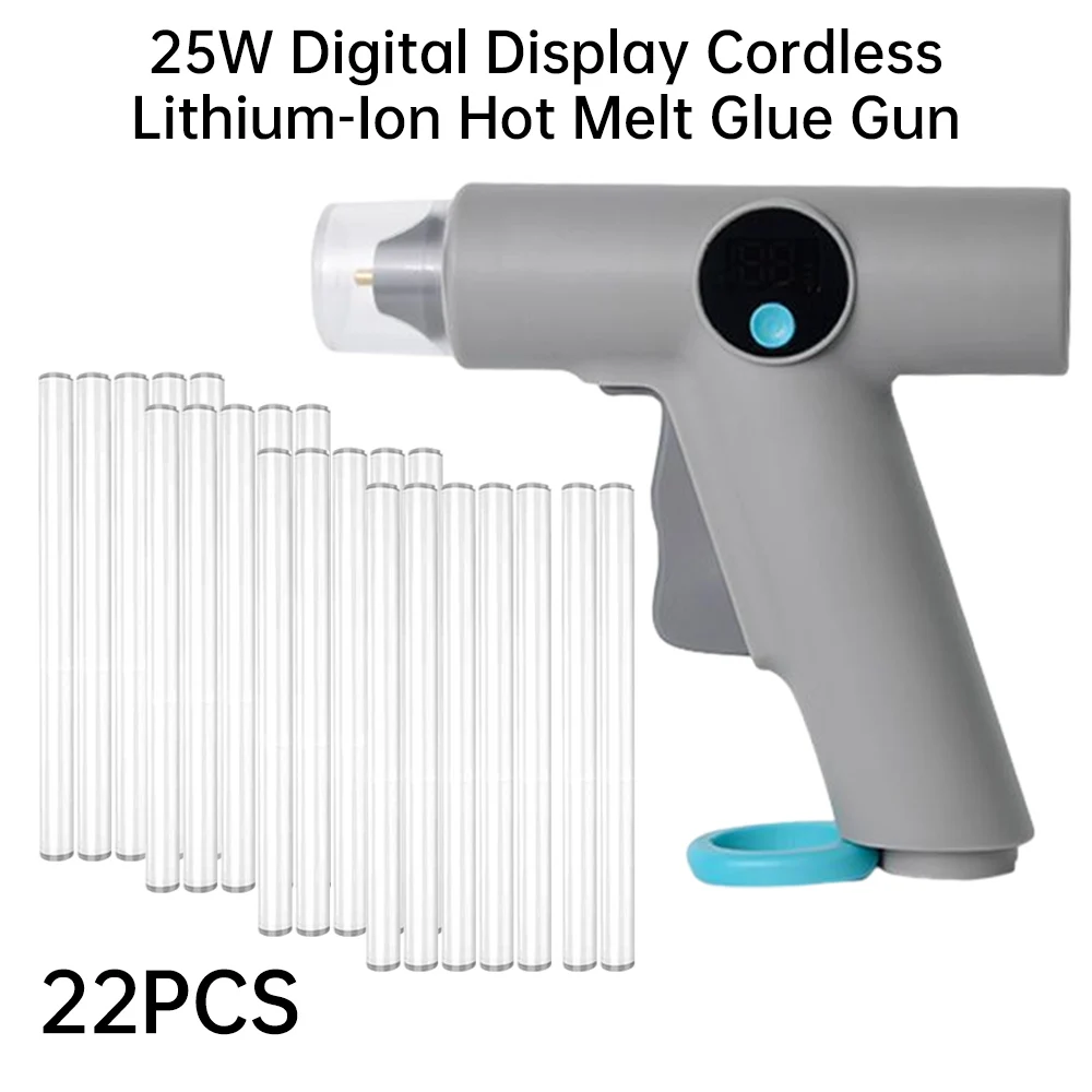 25W Digital Display Wireless Lithium Electric Hot Melt Glue Gun Type C With 22pcs Glue Stick DIY Household Hand Craft Tools