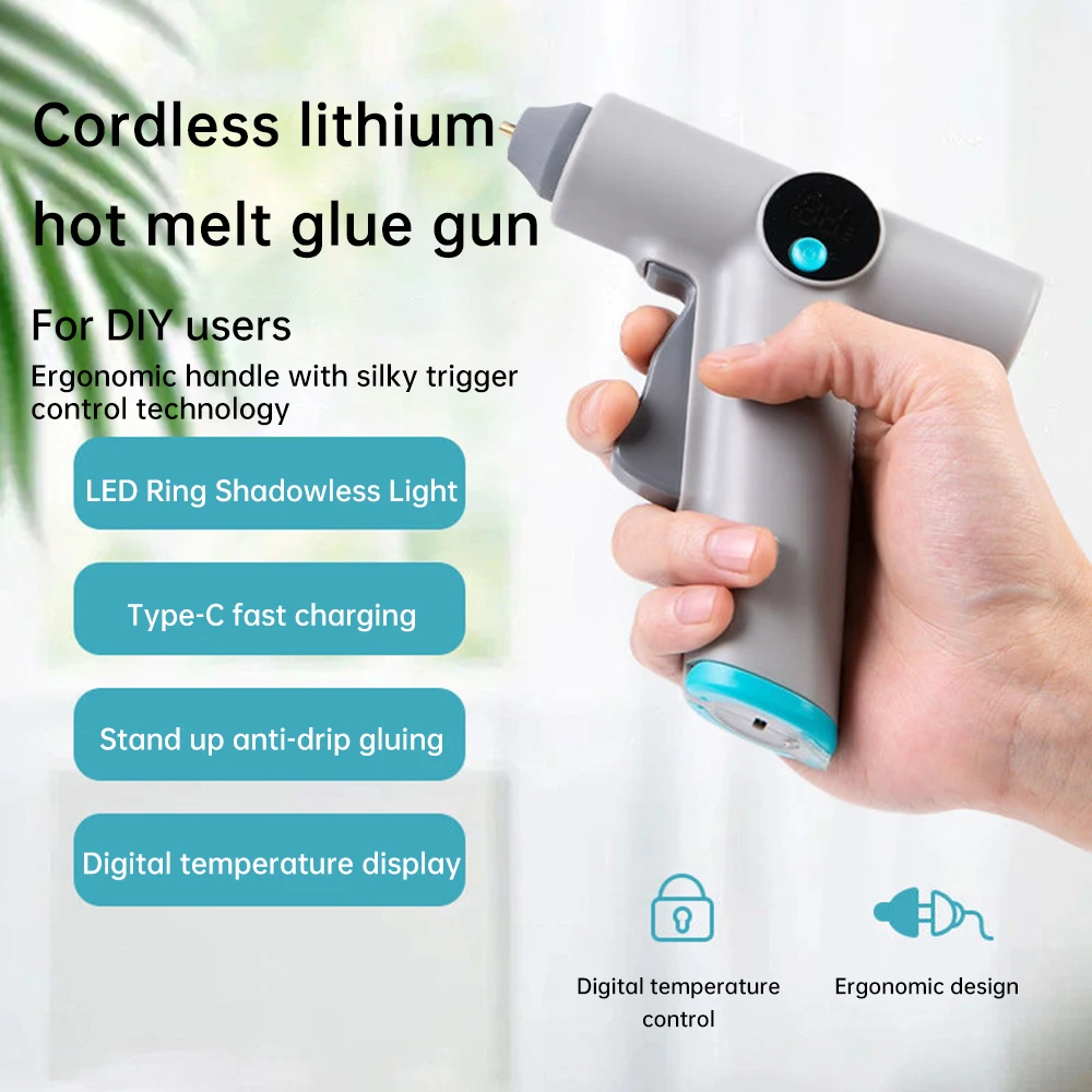 25W Digital Display Wireless Lithium Electric Hot Melt Glue Gun Type C With 22pcs Glue Stick DIY Household Hand Craft Tools