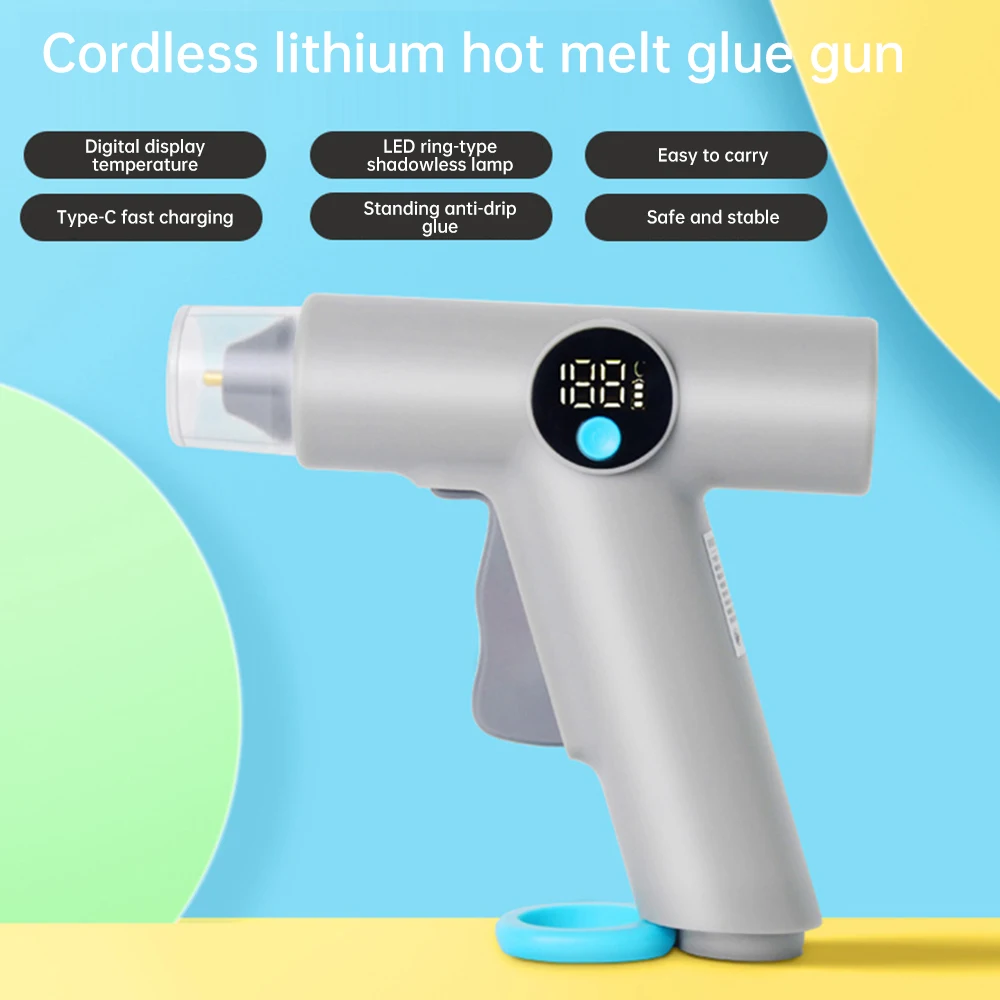 25W Digital Display Wireless Lithium Electric Hot Melt Glue Gun Type C With 22pcs Glue Stick DIY Household Hand Craft Tools