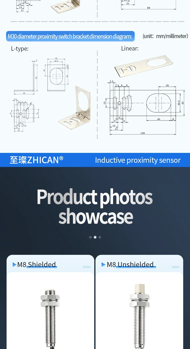 ZHICAN E2B M30 40mm Long Range Inductive Proximity Sensor NPN PNP NO NC 3 Wire DC24V Threaded Metal Detection