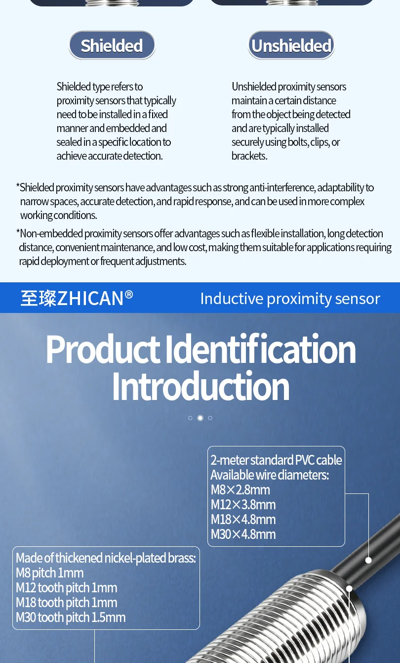 ZHICAN E2B M30 40mm Long Range Inductive Proximity Sensor NPN PNP NO NC 3 Wire DC24V Threaded Metal Detection