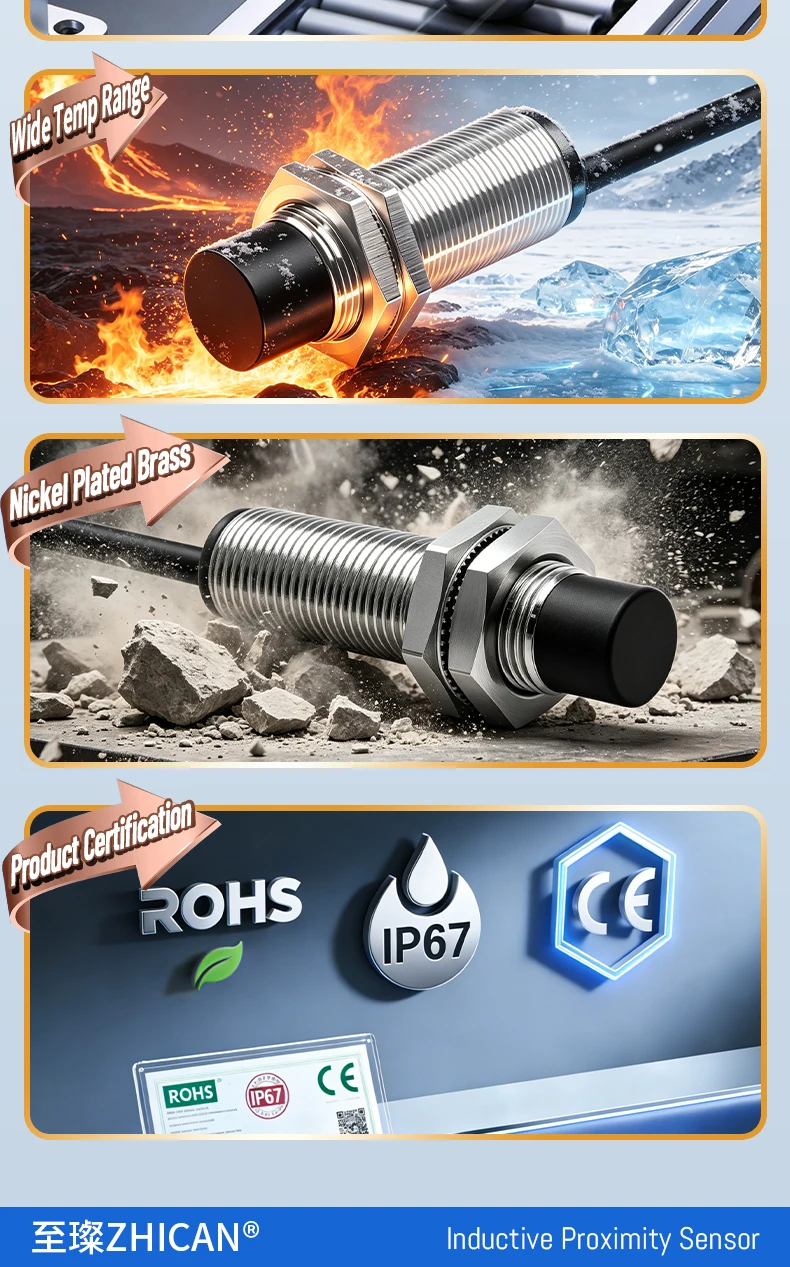 ZHICAN E2ZE M8 M12 Inductive Proximity Sensor Oil Resistant Waterproof NPN PNP NO 3 Wire DC12-24V Metal Detection