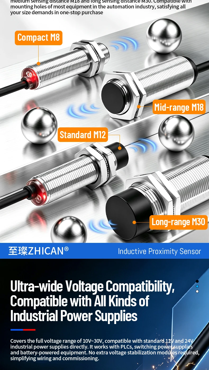 ZHICAN E2ZE M8 M12 Inductive Proximity Sensor Oil Resistant Waterproof NPN PNP NO 3 Wire DC12-24V Metal Detection