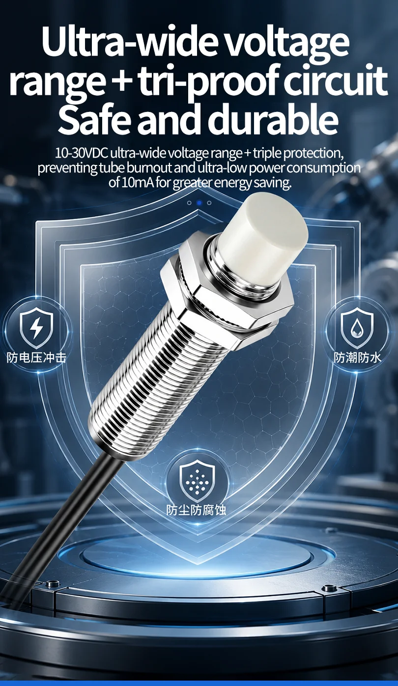 ZHICAN E2B M12 Inductive Proximity Sensor 10mm Long Distance NPN PNP NO NC 3 Wire 24V Metal Detection Switch