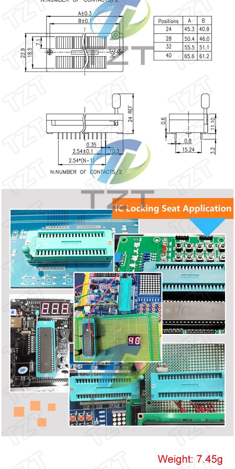 1pcs/lot 14 16 18 20 24 28 32 40 P Pin 2.54 MM Green Universal ZIF Socket Test Solder Type lock seat zif socket