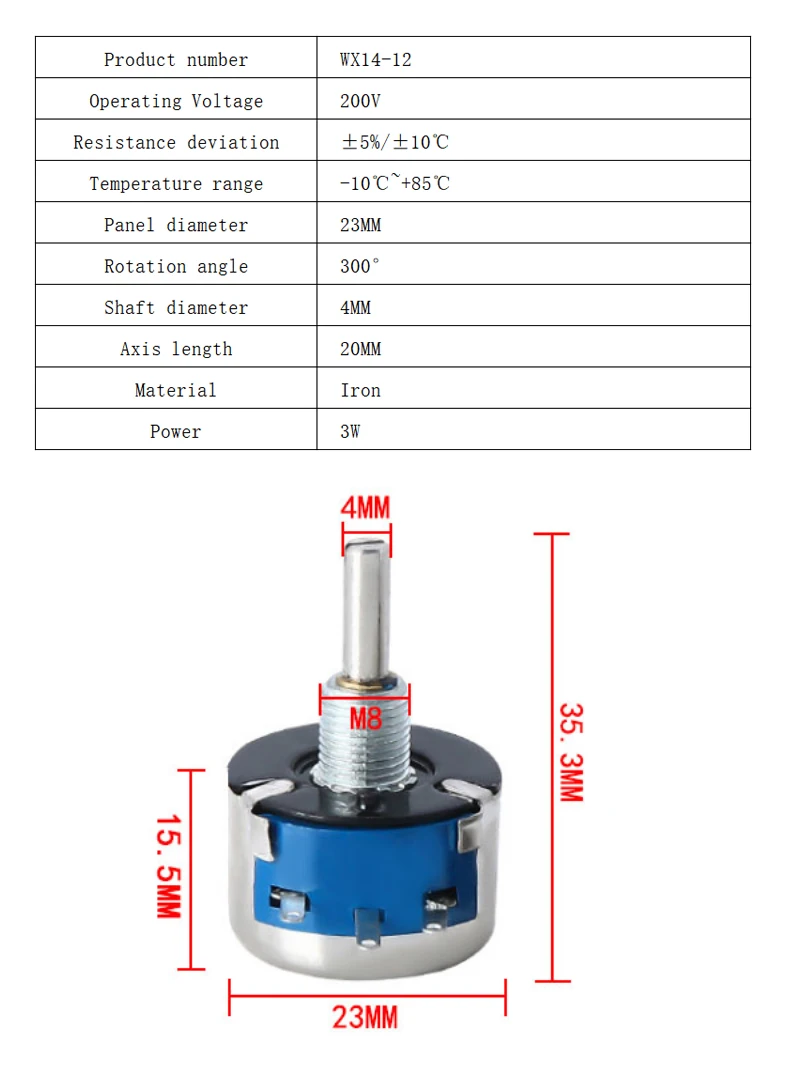 5pcs WX14-12 3W single turn wire wound potentiometer 1K 2K2 3K3 4K7 20K 10K 22K 100R 470R