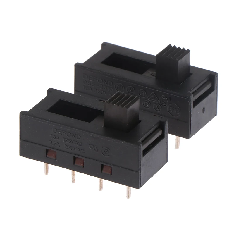 2Pcs DSE-2310 Pointed Pins 8 Feet 3 Files 10A250V Toggle Switch Black Slide Switch Hair Dryer Switch Module