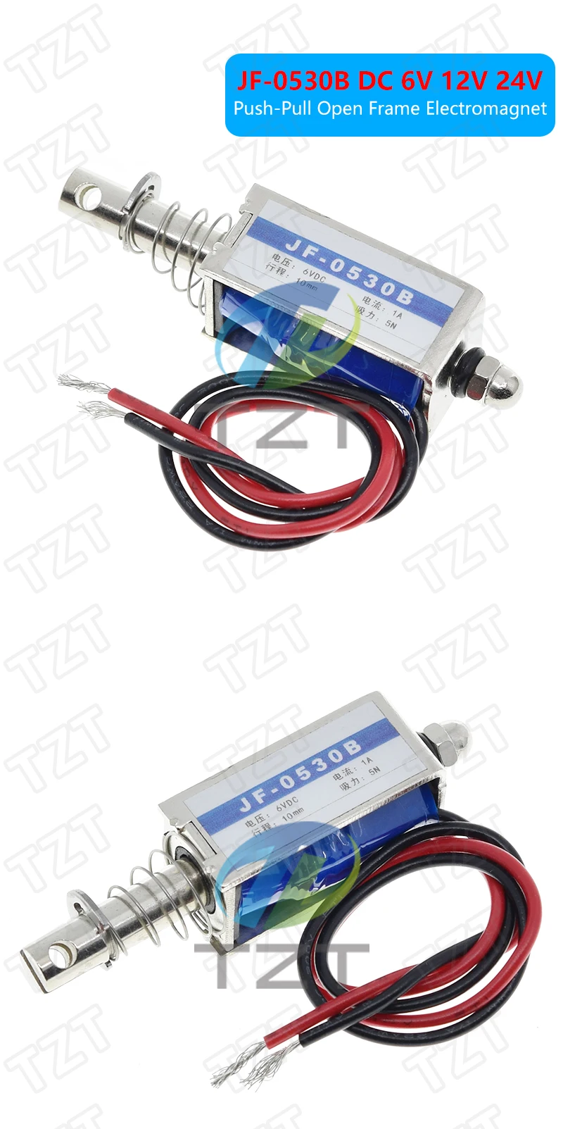 JF-0530B TZT DC 6V 12V 24V Push&Pull type Open Frame Electromagnet keepping Force 5N travel 10mm Linear Solenoid