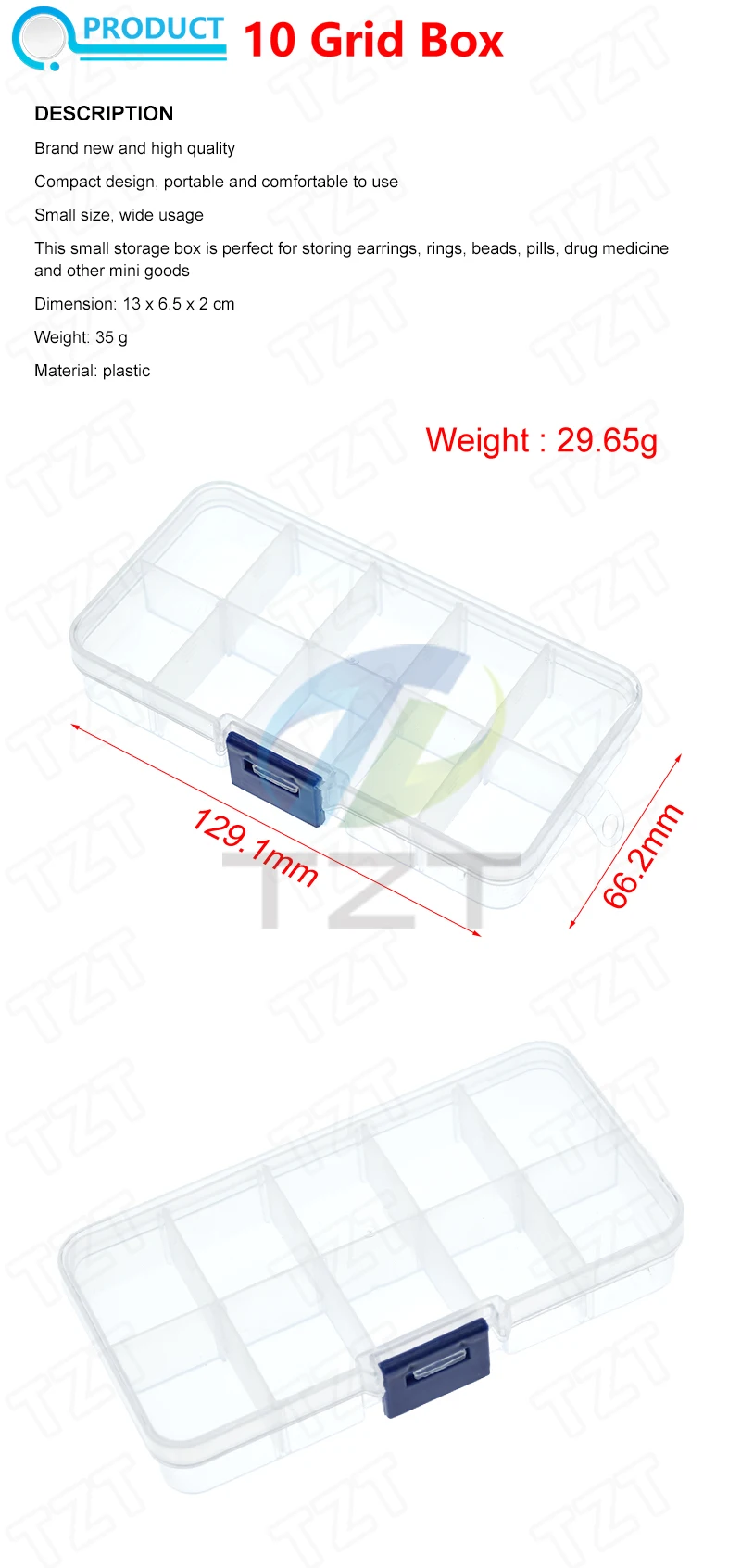 1/3PCS 10 Grid canbe remove transparent plastic small box kit