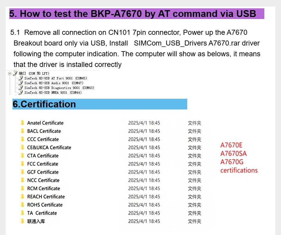 A7670E Push Nano Side Way SIM Slot LTE 4G GPS TTL UART LTE Cat-1 for Europe Midde Asia South Africa