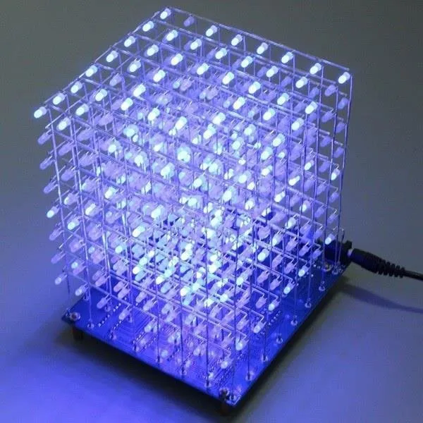 8x8x8 LED Cube 3D Light Square Blue LED Electronic DIY Kit Tempered ability
