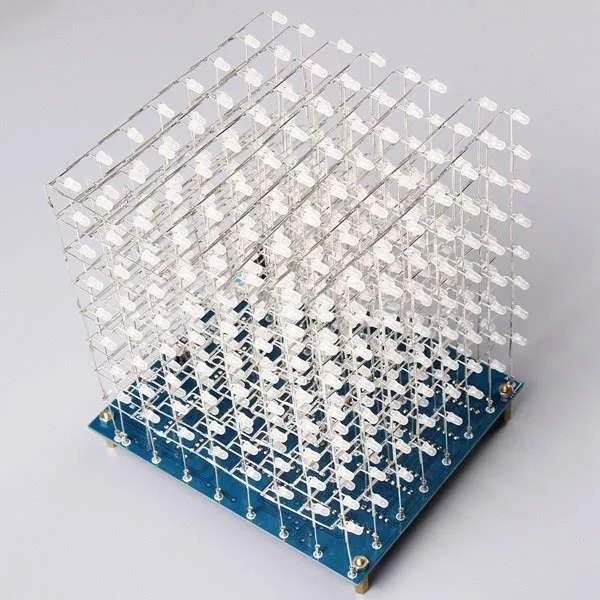 8x8x8 LED Cube 3D Light Square Blue LED Electronic DIY Kit Tempered ability