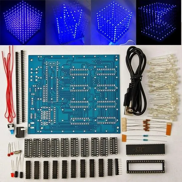 8x8x8 LED Cube 3D Light Square Blue LED Electronic DIY Kit Tempered ability