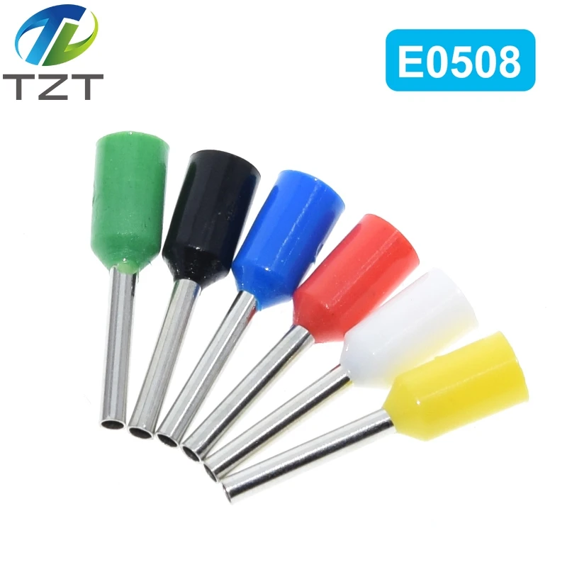100pcs TZT TENG E0508 E2508 Tubular Wire Cold Pressure Connector Electrical Cable Crimps Wire Ferrules 22AWG Wire