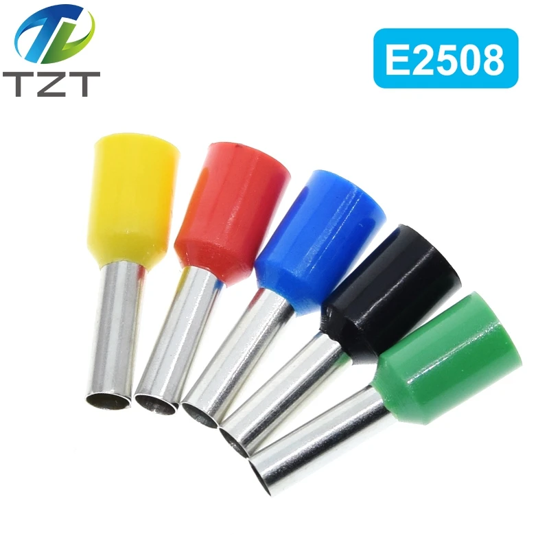 100pcs TZT TENG E0508 E2508 Tubular Wire Cold Pressure Connector Electrical Cable Crimps Wire Ferrules 22AWG Wire