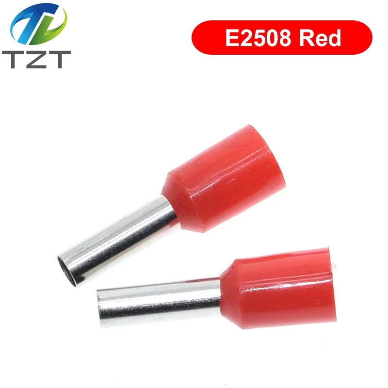 100pcs TZT TENG E0508 E2508 Tubular Wire Cold Pressure Connector Electrical Cable Crimps Wire Ferrules 22AWG Wire