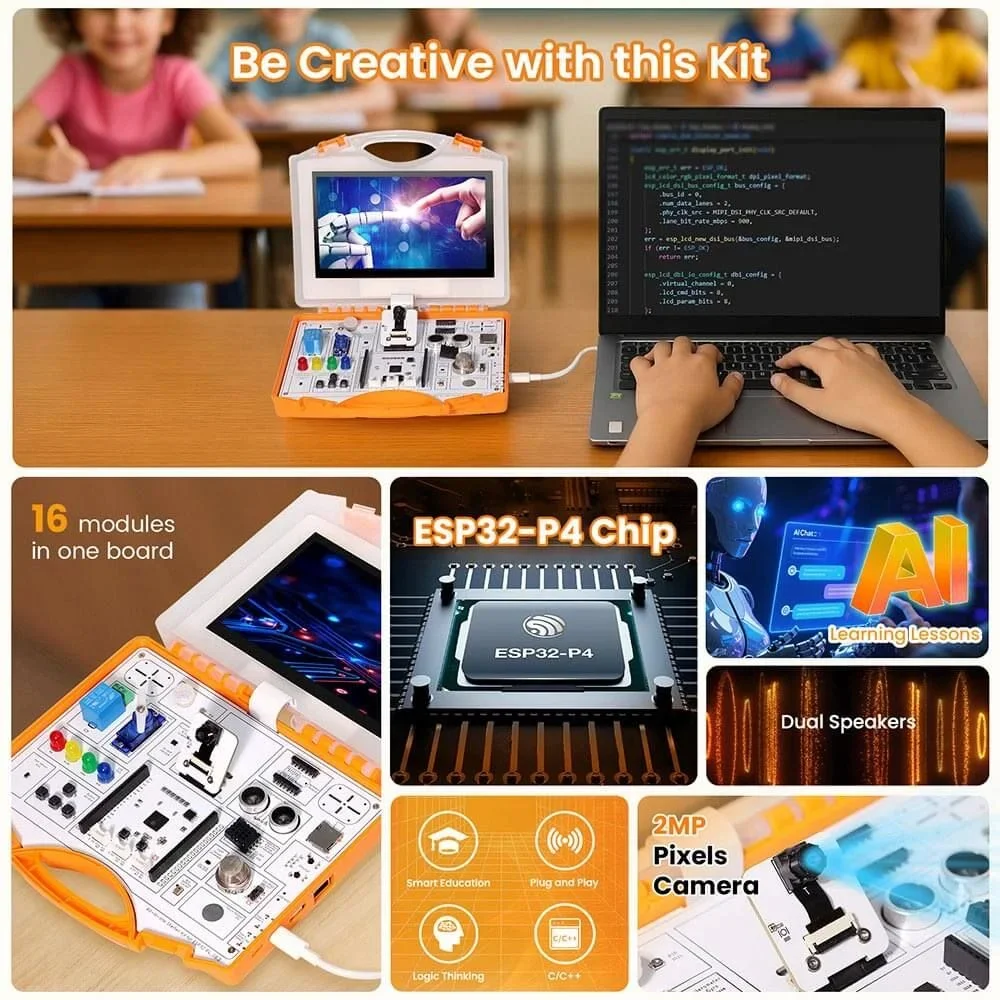 ESP32-P4 Starter Kit All-in-one Design For ESP32 DIY Electronic 16 Modules and AI Lessons Supports C/C++ Programming