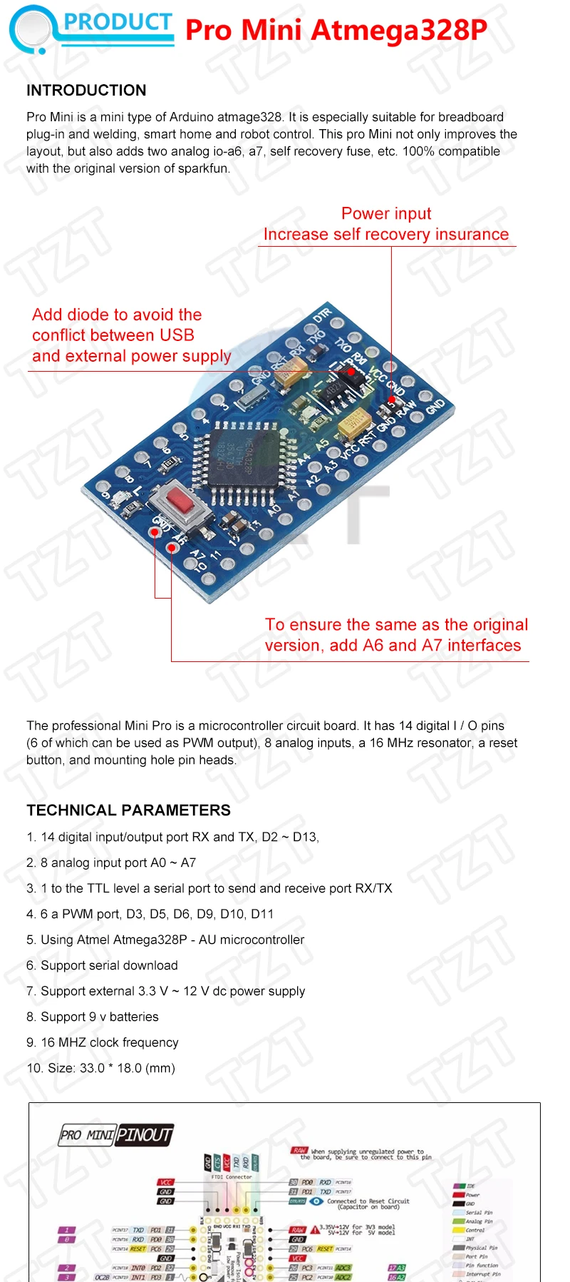 1/3PCS Pro mini Atmega328P Pro Mini 328 Mini ATMEGA328 3.3V 8MHz 5V 16Mhz for Arduino Compatible Nano CP2102 FT232RL