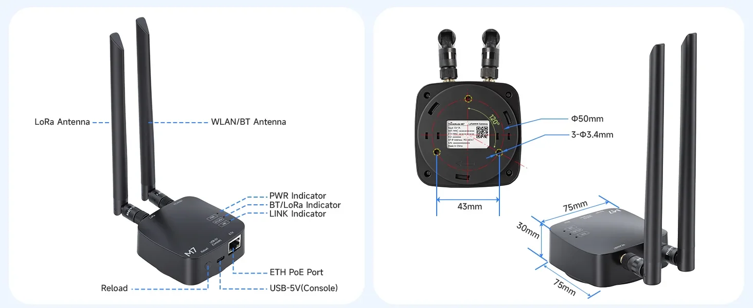ThinkNode M7 Meshtastic Wireless Communication Gateway with PoE Power Support Antenna Included Powered by ESP32-S3 LR1110