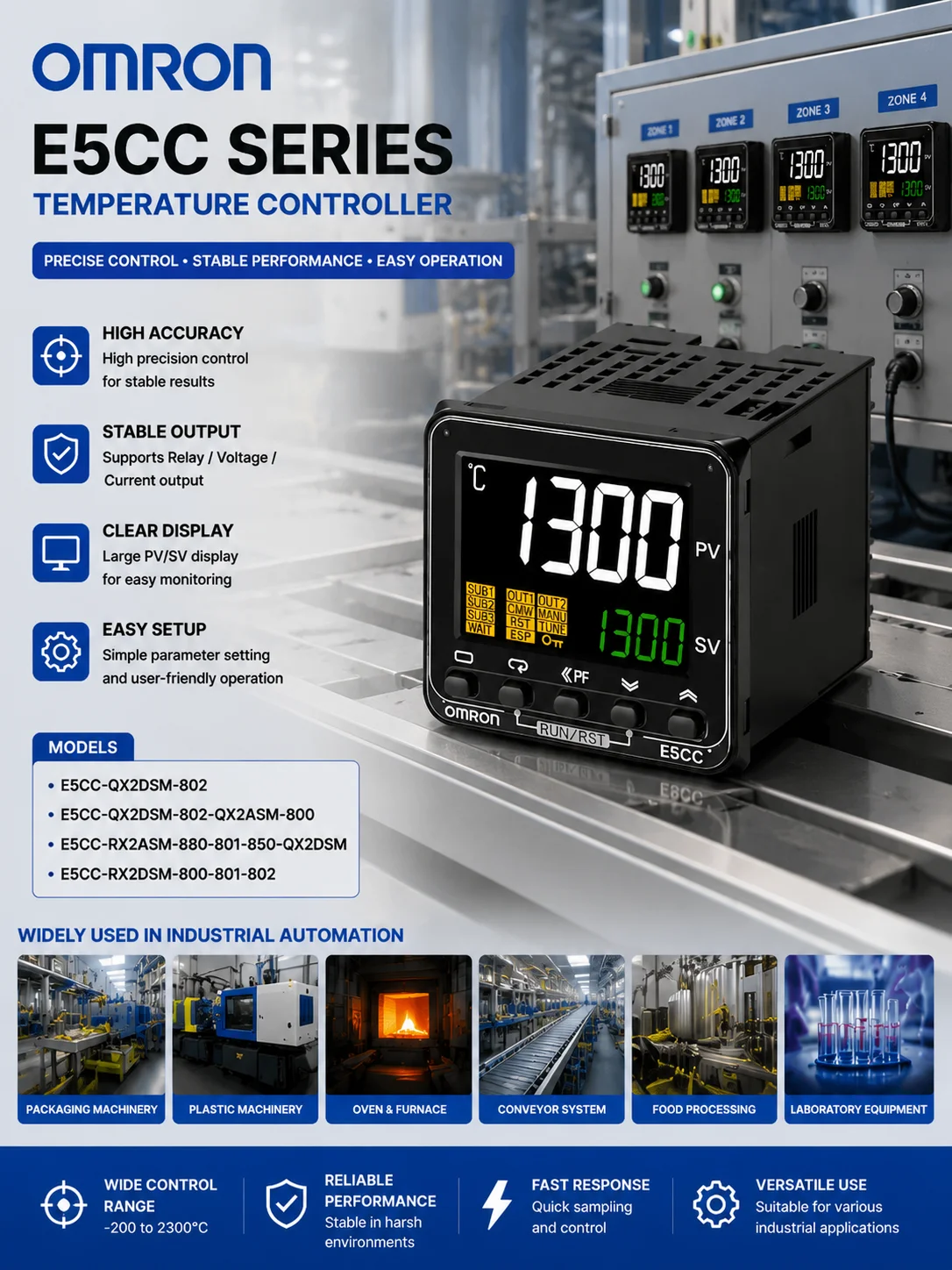 OMRON Temperature Controller E5CC-QX2DSM-802 E5CC-QX2DSM-802-QX2ASM-800 E5CC-RX2ASM-880-801-850-QX2DSM E5CC-RX2DSM-800-801-802