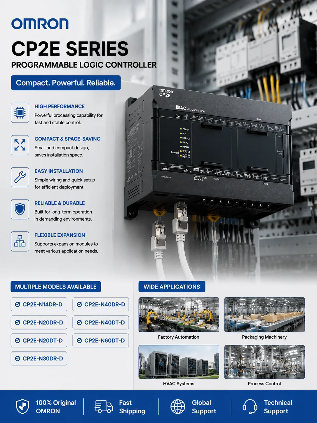 Original Omron PLC CP2E-N14DR-D CP2E-N20DR-D CP2E-N20DT-D CP2E-N30DR-D CP2E-N40DR-D CP2E-N40DT-D CP2E-N60DT-D Programmable Logic