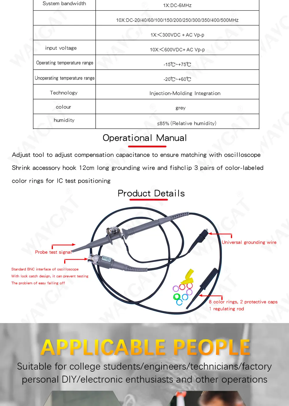 DSO-TC2 High Voltage Oscilloscope Probe 100:1 2KV 100MHz 100X Safety BNC Connector for Oscilloscope Adjustable attenuation