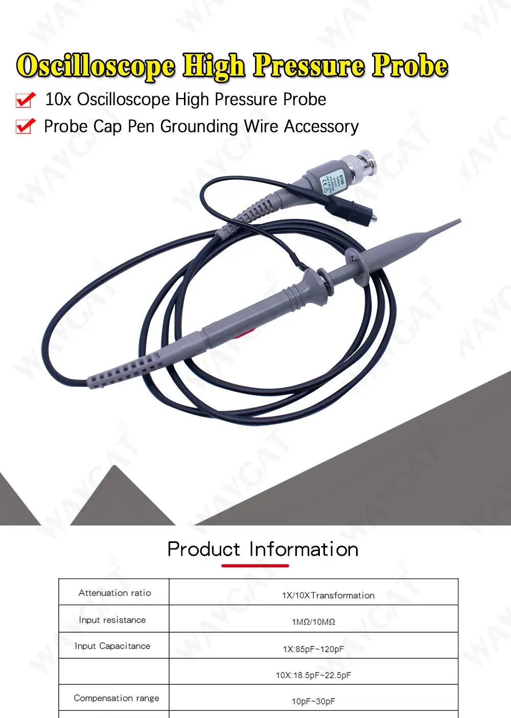 DSO-TC2 High Voltage Oscilloscope Probe 100:1 2KV 100MHz 100X Safety BNC Connector for Oscilloscope Adjustable attenuation