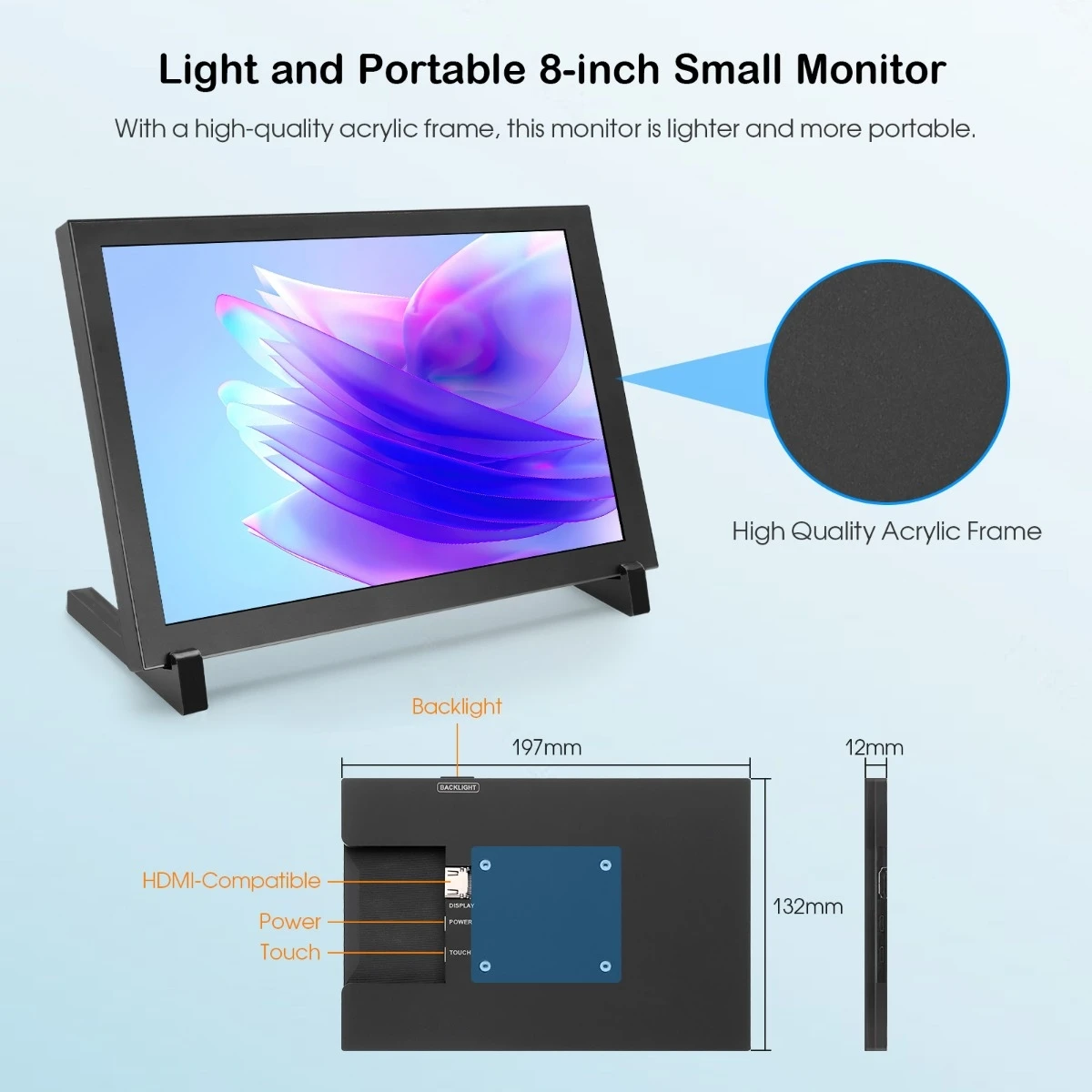Elecrow 8 Inch HD Touch Monitor 1280*800 Portable IPS Display with Stand Backlight for RPi 5/400/4/3 Win 11/10/8/7 Jetson Nano