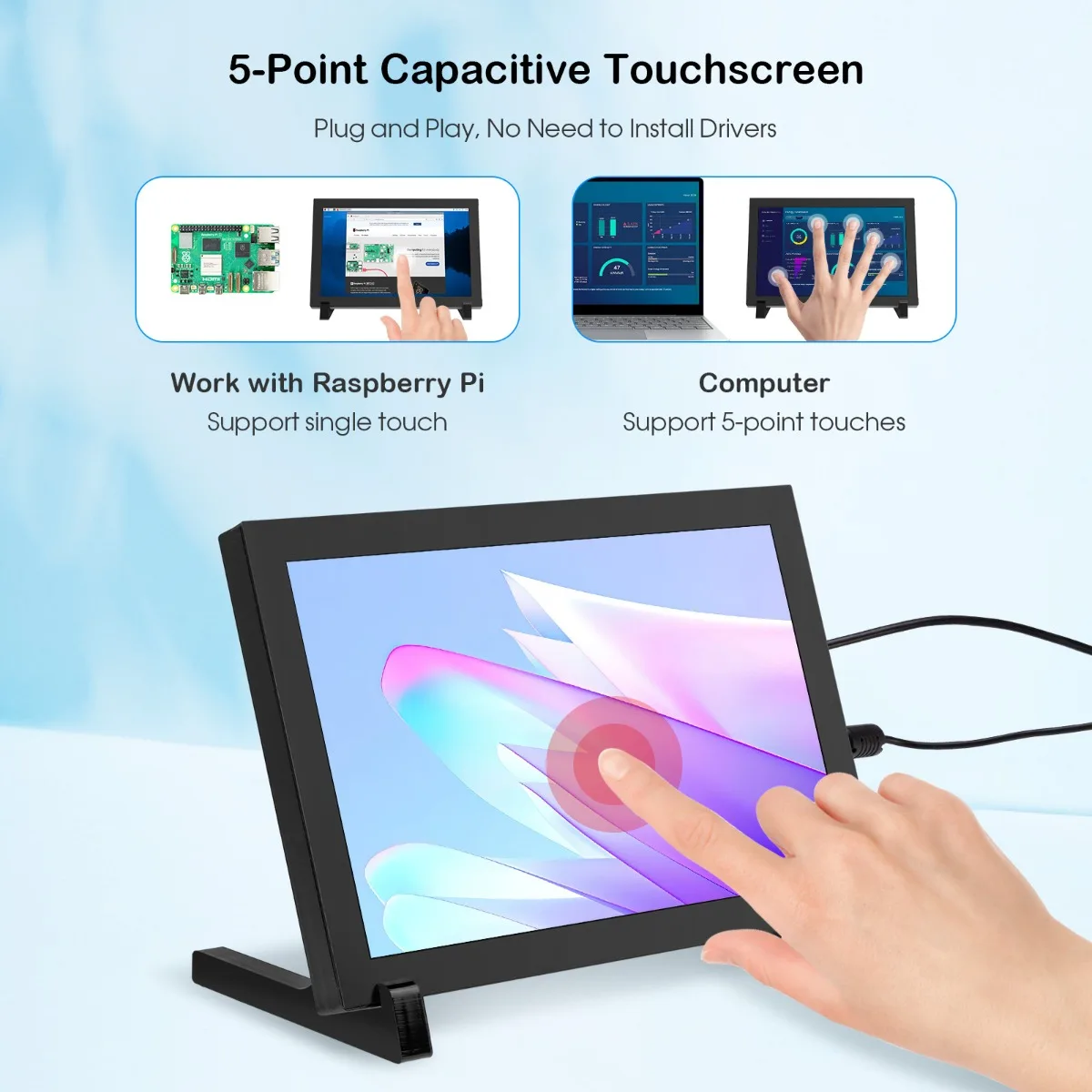 Elecrow 8 Inch HD Touch Monitor 1280*800 Portable IPS Display with Stand Backlight for RPi 5/400/4/3 Win 11/10/8/7 Jetson Nano