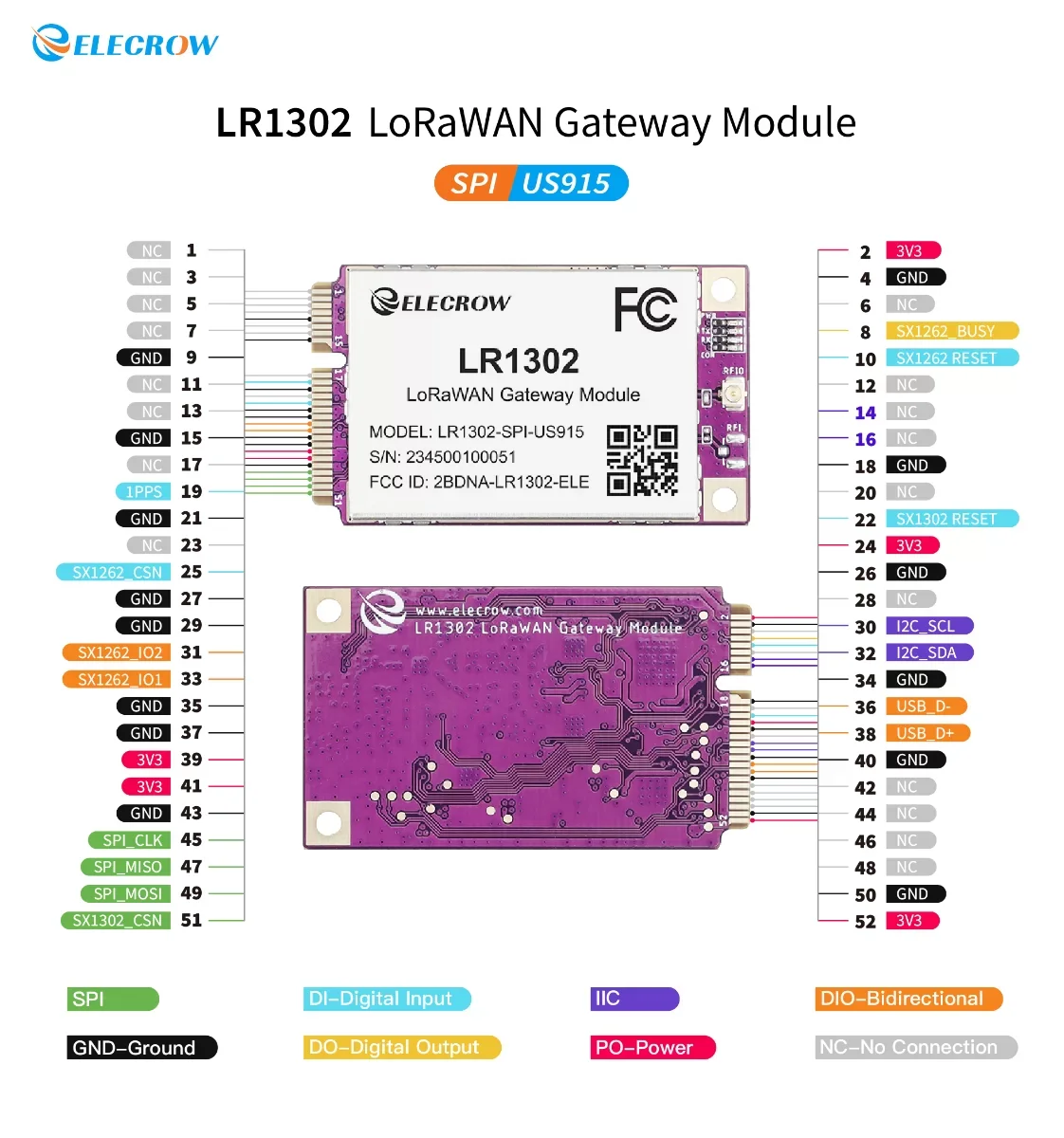 Elecrow LR1302 LoRaWAN Gateway Module SPI-US915 915MHz Long Range Gateway Module Support 8 Channels For Smoother Communication
