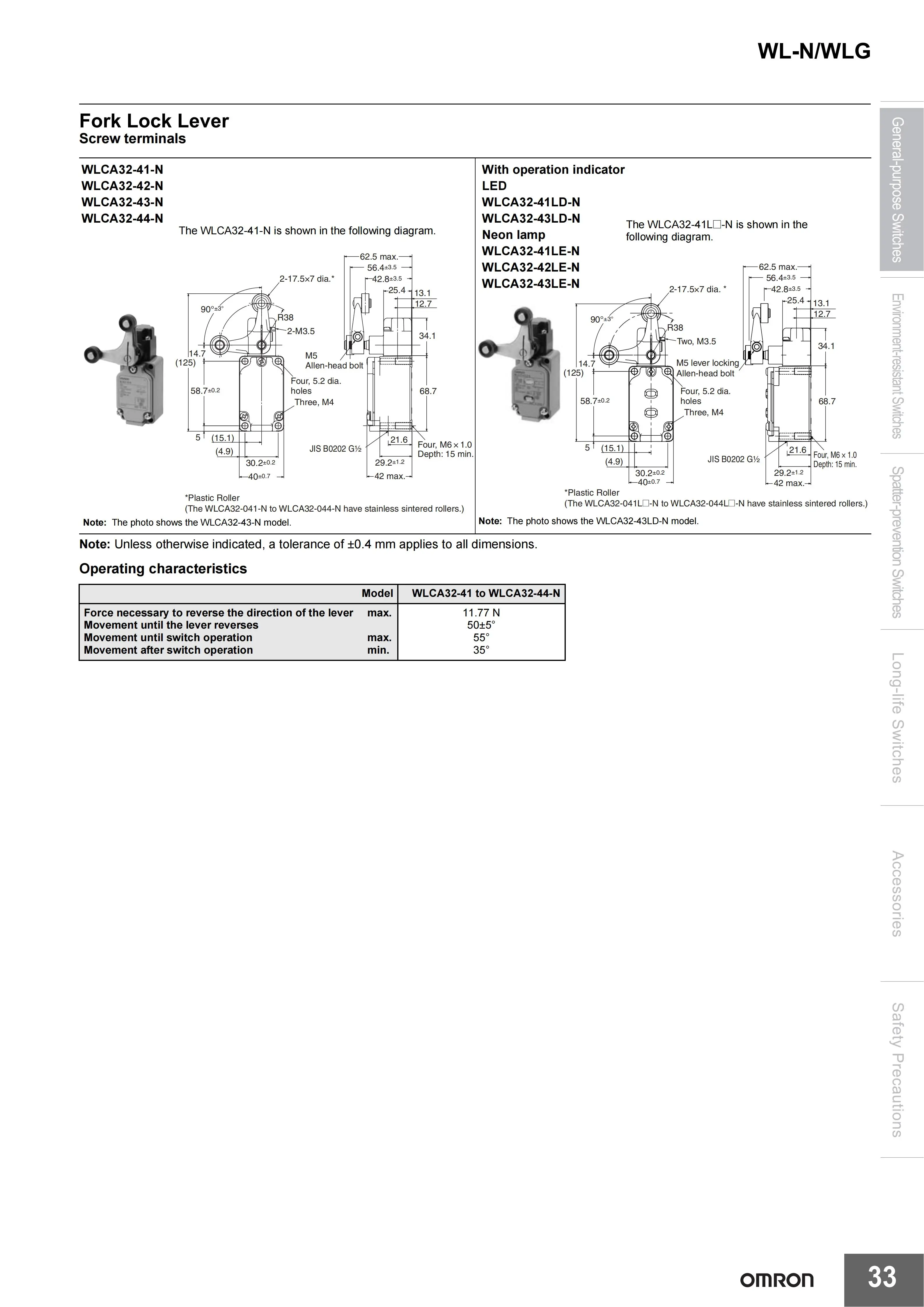 Omron Limit Switch WLCA2 WLCA2-2-N WLCA2-N WLCA2-2N