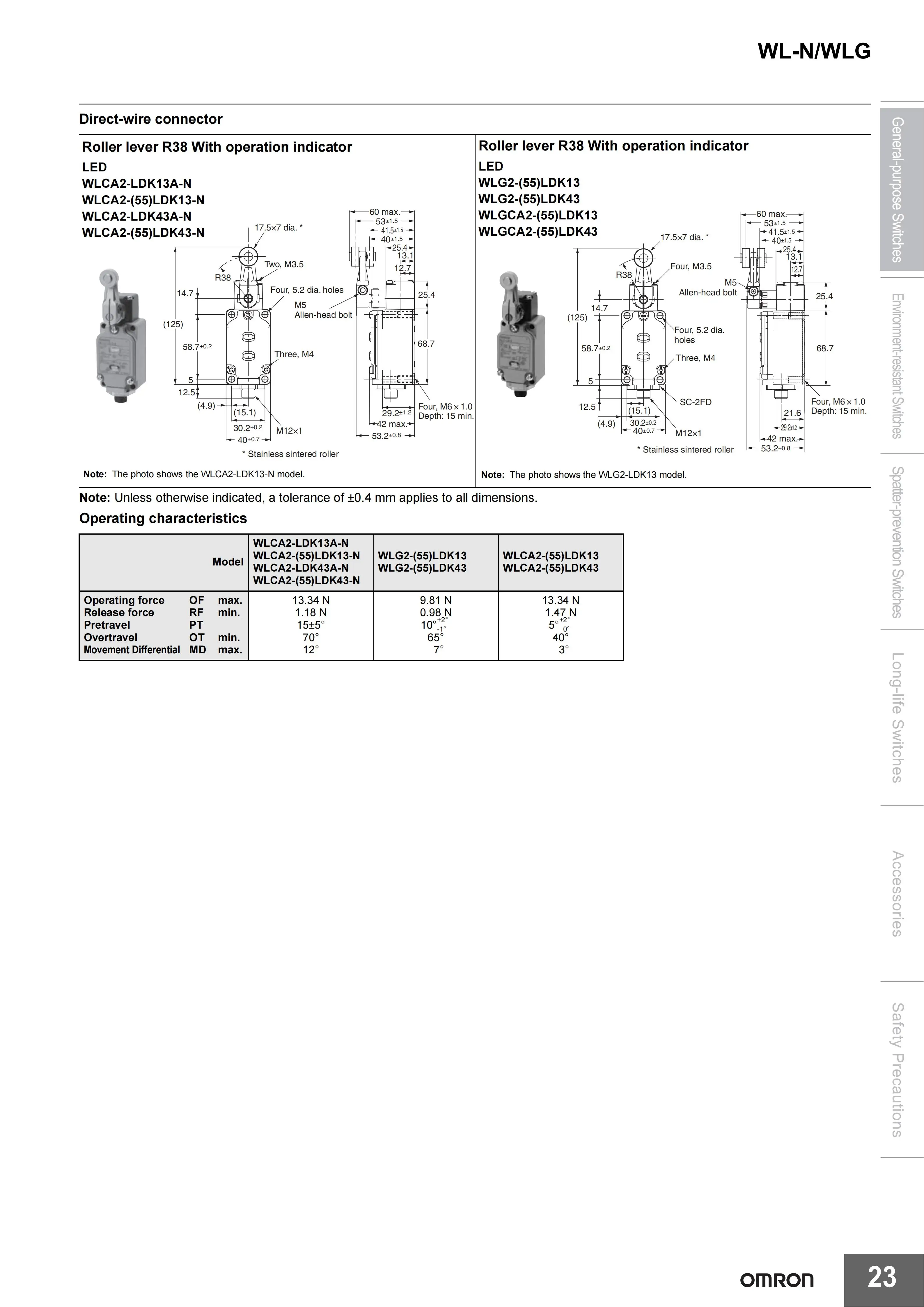 Omron Limit Switch WLCA2 WLCA2-2-N WLCA2-N WLCA2-2N