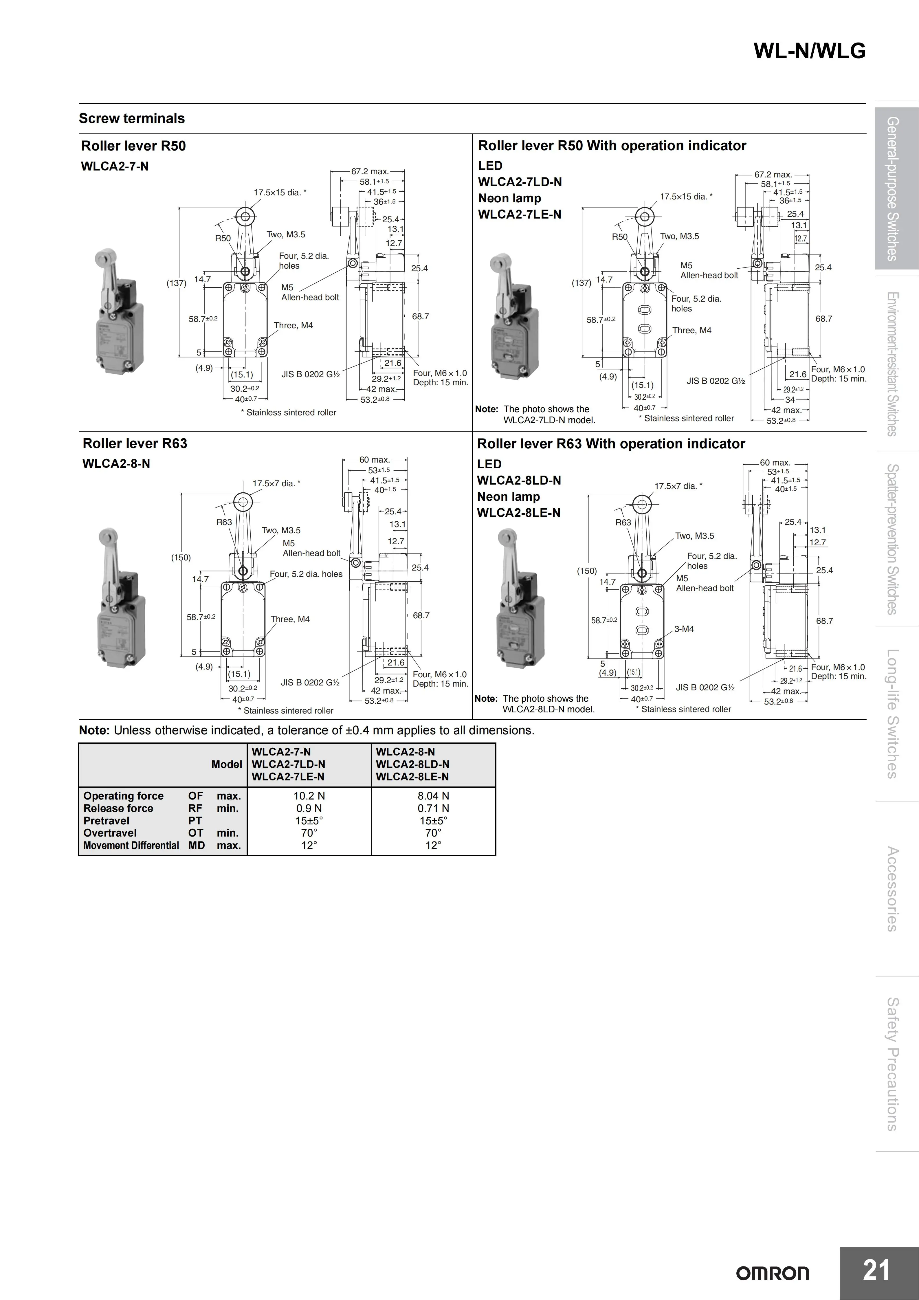 Omron Limit Switch WLCA2 WLCA2-2-N WLCA2-N WLCA2-2N