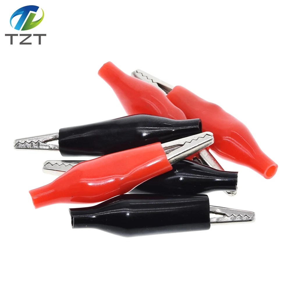 10pcs/lot 28MM Metal Alligator Clip G98 Crocodile Electrical Clamp for Testing Probe Meter Black and Red with Plastic Boot Rated
