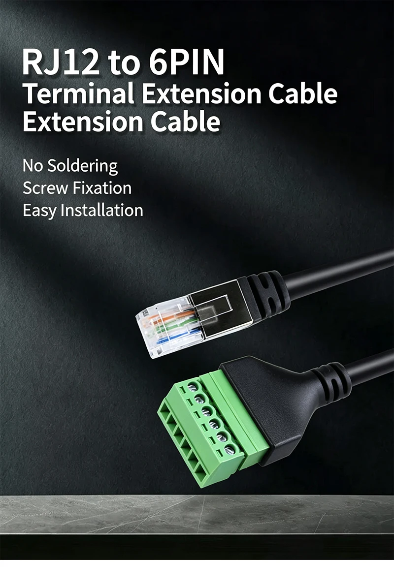 RJ12 6P Male to 6 Pin Screw Terminal Adapter Cable RJ12 to Terminal Block Breakout Cable 0.2M 0.3M 0.5M 1M 2M 4M 5M