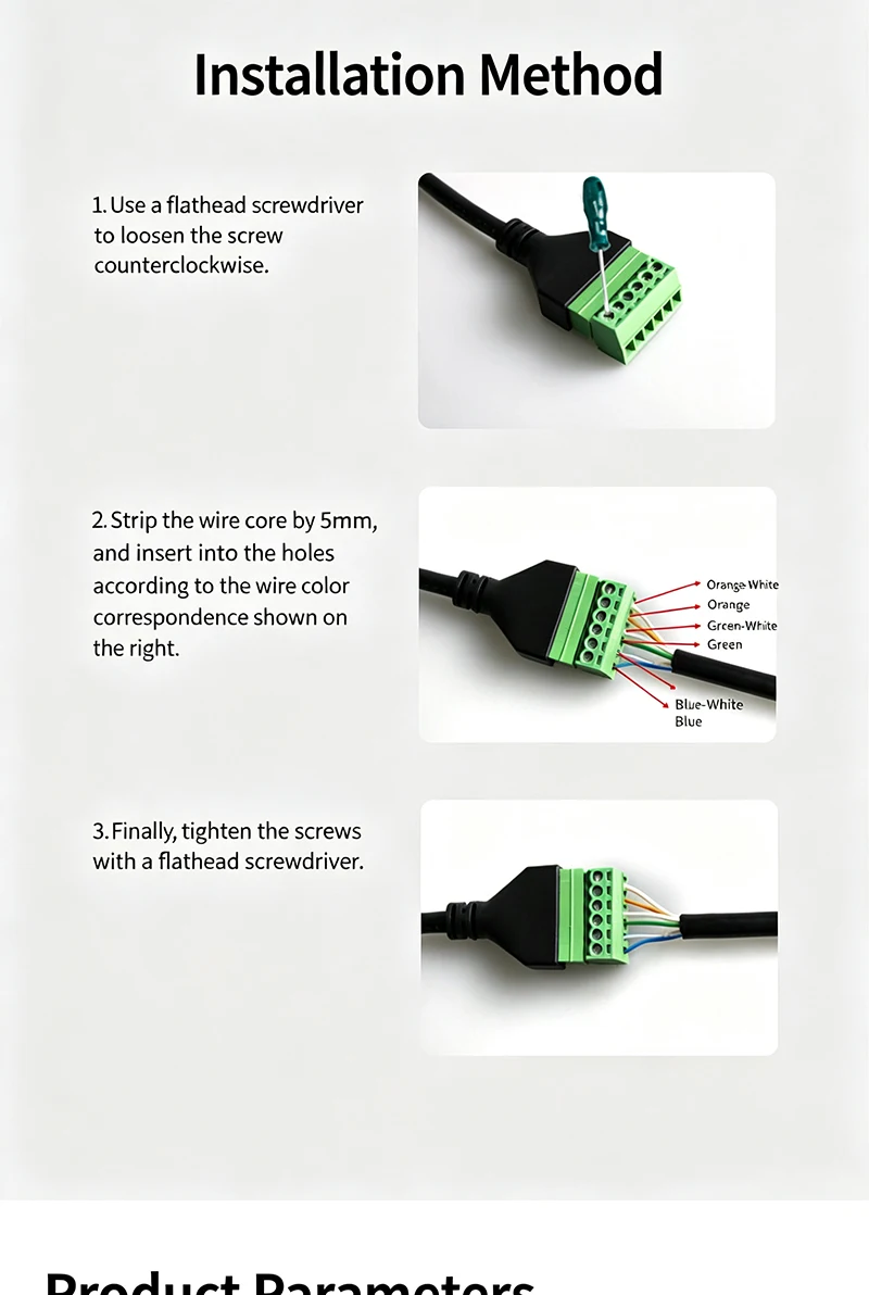 RJ12 6P Male to 6 Pin Screw Terminal Adapter Cable RJ12 to Terminal Block Breakout Cable 0.2M 0.3M 0.5M 1M 2M 4M 5M