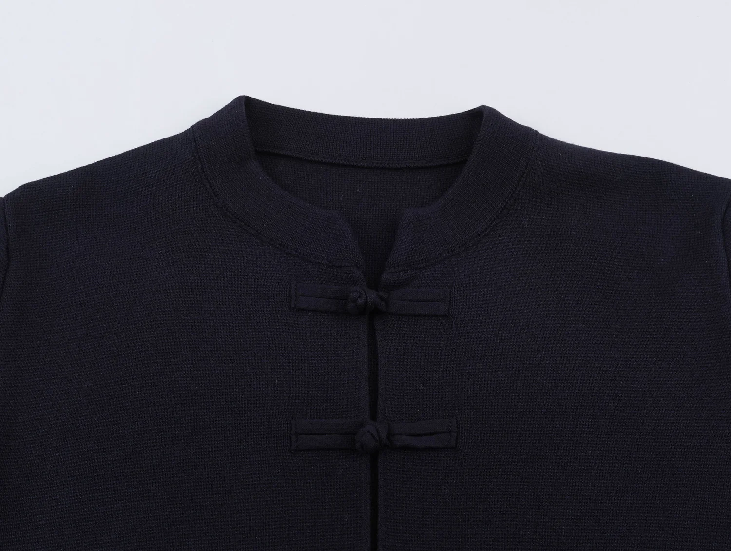 YENKYE New Women Navy Blue Frog Fastening Crop Cardigan  Stand-up Collar Long Sleeves With Pockets Short Knit Outerwear Vintage
