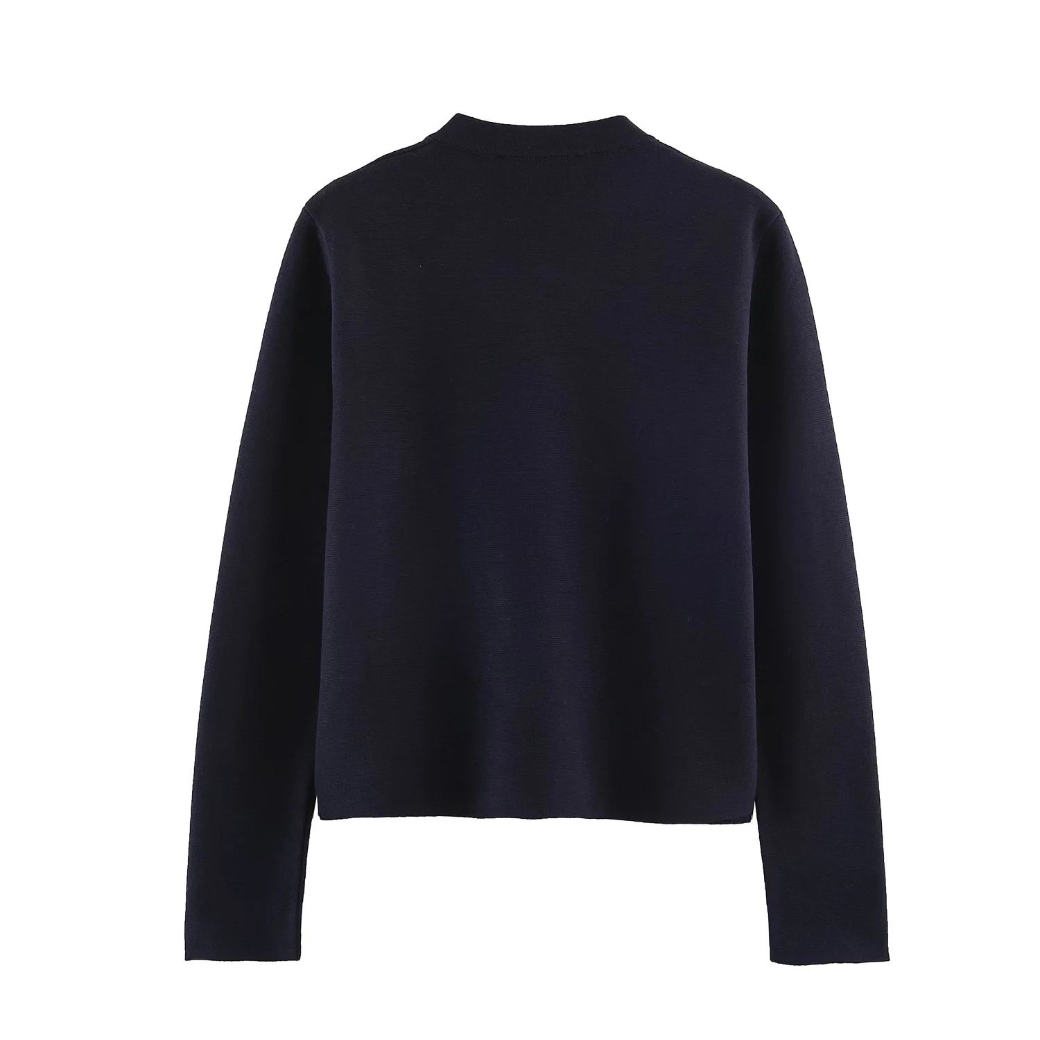 YENKYE New Women Navy Blue Frog Fastening Crop Cardigan  Stand-up Collar Long Sleeves With Pockets Short Knit Outerwear Vintage
