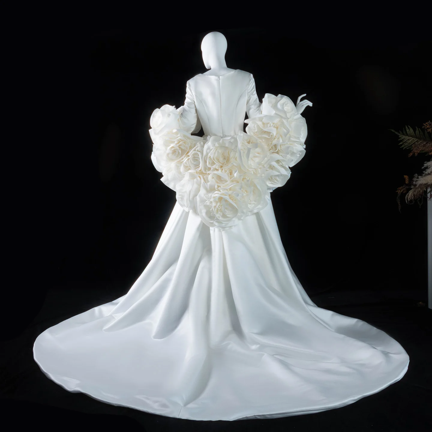 Sharon Said Satin Long Sleeve Wedding Dress with 3D Flowers Cape O-Neck Bridal Gowns with Train SS661Customized