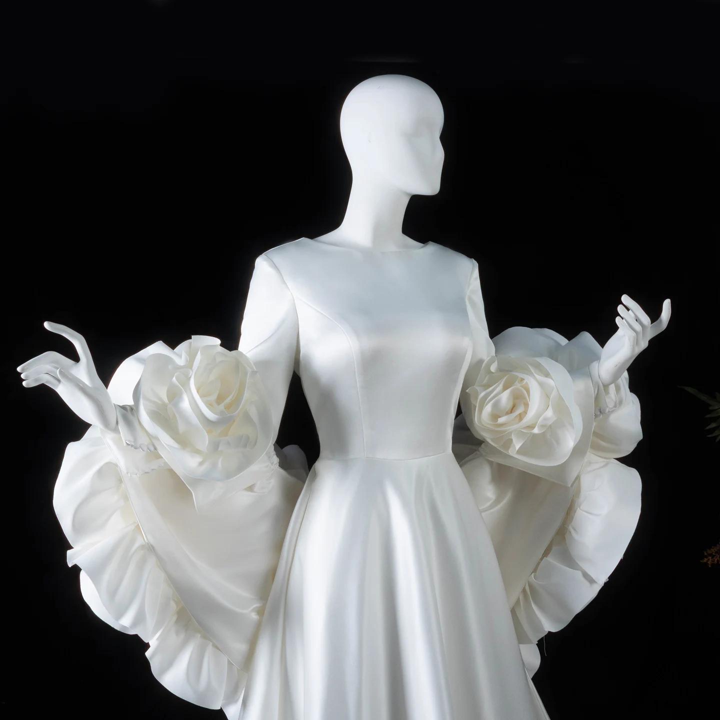 Sharon Said Satin Long Sleeve Wedding Dress with 3D Flowers Cape O-Neck Bridal Gowns with Train SS661Customized