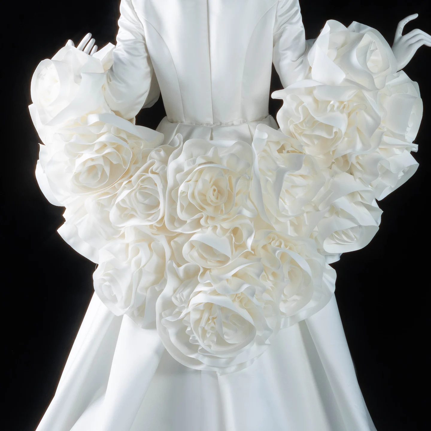 Sharon Said Satin Long Sleeve Wedding Dress with 3D Flowers Cape O-Neck Bridal Gowns with Train SS661Customized