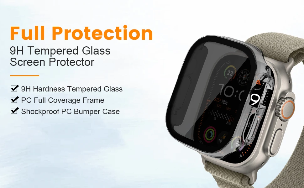 Tempered Glass+Privacy for Apple Watch Ultra2 3 49mm Case Anti-Spy Screen Protector Cover iWatch Series 9 8 7 SE 12 46mm 40 44mm