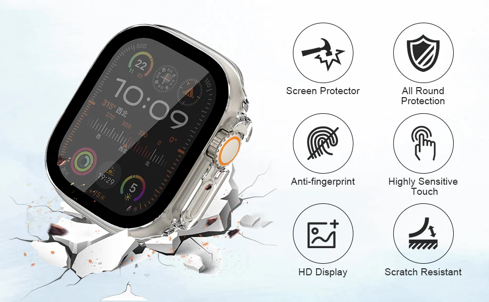 Tempered Glass+Privacy for Apple Watch Ultra2 3 49mm Case Anti-Spy Screen Protector Cover iWatch Series 9 8 7 SE 12 46mm 40 44mm
