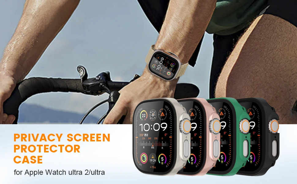 Tempered Glass+Privacy for Apple Watch Ultra2 3 49mm Case Anti-Spy Screen Protector Cover iWatch Series 9 8 7 SE 12 46mm 40 44mm